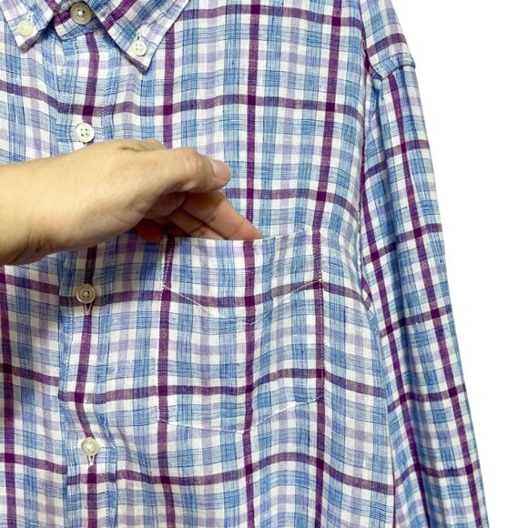 Banana Republic Mens 100%‎ Linen Plaid Button-Down Shirt Camden Standard Fit M - Picture 4 of 6